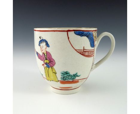 A Worcester polychrome coffee cup, circa 1770, Mandarin pattern, painted with two children playing, butterflies and a garden 