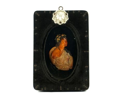 A 19th Century cast wax portrait profile of Lady Hamilton, coloured, in a sealed and glazed frame, 18 by 13cm