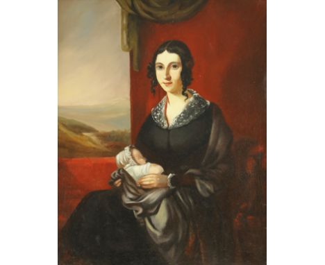 Attributed to Marie Gabrielle Kownacka (French, mid 19th Century), portrait of a young lady, half length seated wearing a bla