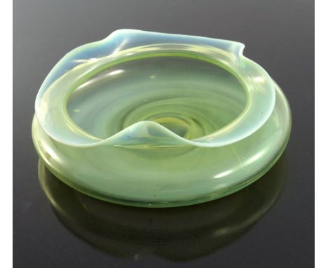 Harry Powell for James Powell and Sons, Whitefriars, an Arts and Crafts straw opal glass bowl, circa 1885, squat form with ev