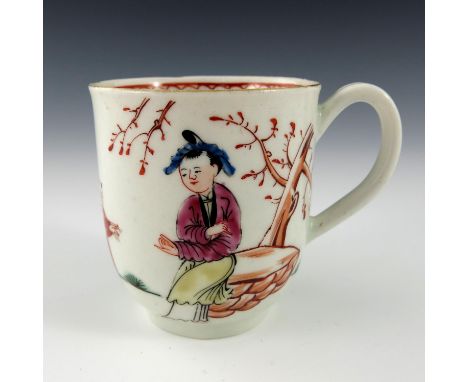 A Worcester polychrome coffee cup, circa 1765, Mandarin pattern, painted with Chinese figures in a garden, 6.5cm high
