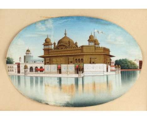 Anglo Indian company school (circa 1850-1870), Architectural Study of the Sikh Golden Temple, watercolour on ivory, oval form