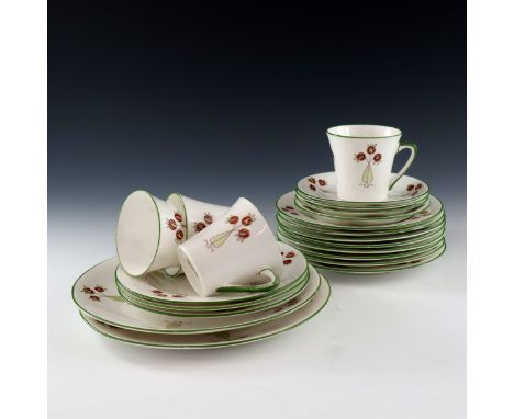 George Logan for Foley, a Glasgow School Arts and Crafts tea set, decorated with stylised roses, including four cups and sauc