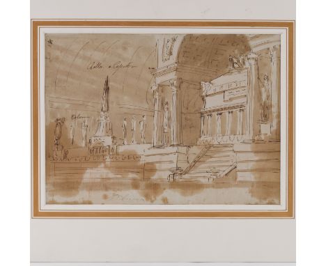 Italian School (17th/18th century), Architectural Interior Study, indistinctly signed l.c., pen and ink, 21 by 30cm, unframed