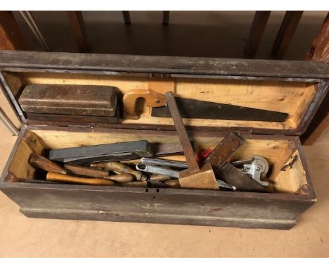Wooden box containing various Woodworking tools 