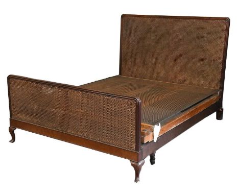 A 1920s Mahogany Bergere Bedstead with Double Caned Foot and Headboard, 155cm by 210cm by 126cmThe bed base, headboard, foot 