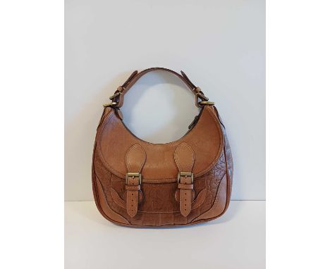 A Mulberry Vintage Jayde Shoulder Bag in Tan Brown Leather, with a faux crocodile skin finish, gold toned hardware including 