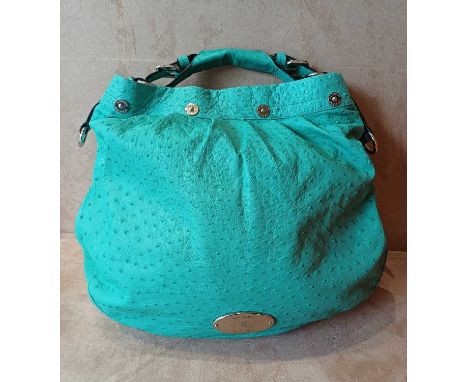 Mulberry Green Leather Ostrich Mitzy Hobo Shoulder Bag, with chrome-tone hardware, double buckle adjustment to the shoulder s