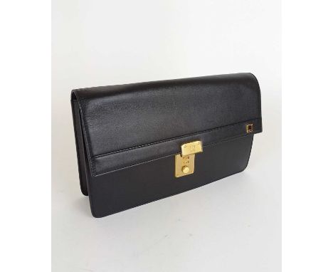 Dunhill Black Leather Travel/Document Case, with gilt-tone hardware, flap closure with combination key lock, bearing a Dunhil