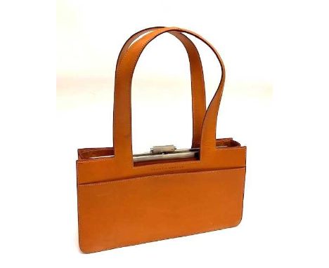 Tanner Krolle Tan Leather Handbag with integral clutch, clasp fastening, several slip pockets and suede lining, 31cm wide by 