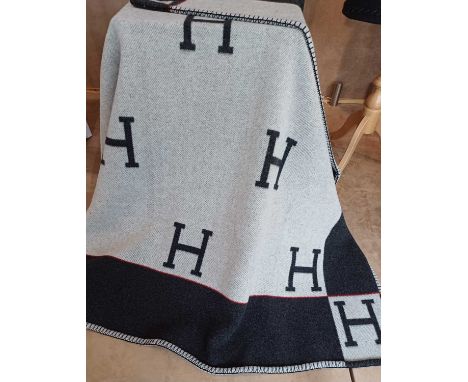 Wool and Cashmere Reversible Blanket Made for Hermès (but rejected due to weaving errors - see below), in light and dark grey