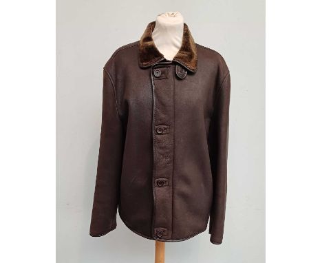 Ermenegildo Zegna Italy Dark Tan Shearling Jacket, with collar, long sleeves, button fastening, side pockets, labelled size M