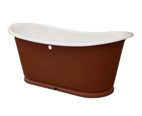 A Fired Earth Enamelled Cast Iron Roll Top Bath, 164cm by 68cm by 70cmPreviously installed, the plinth with a cut out for was