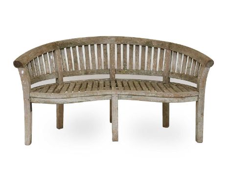 Three Seater Teak Garden Bench, of shaped form, 162cm by 75cm by 90cm