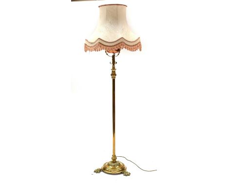 A 19th Century Brass and Copper Rise and Fall Oil Lamp Stand (converted), 136cm not including fittings