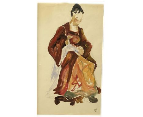 Carl Sprinchorn, American/Swedish (1887 - 1971) Pencil and watercolor on manila paper "Seated Woman" Initialed lower right. L