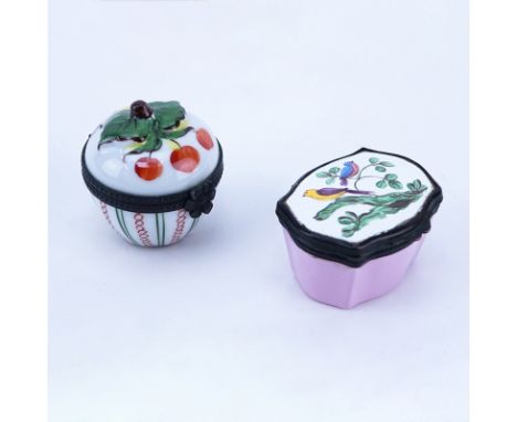 Two (2) Antique Patch Boxes. One handpainted porcelain, the other enamel, possibly English. Unsigned. Minor wear. Porcelain m