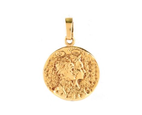 Vintage Salvador Dali 18 Karat Yellow Gold Pendant. Signed, stamped 18K. Very good condition. Measures 1-1/2" L, 1" diam. App