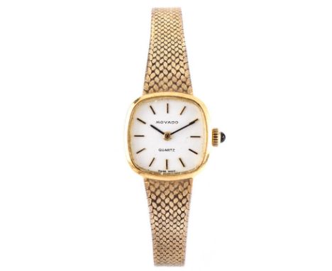 Lady's Vintage Movado 14 Karat Yellow Gold Bracelet Watch with Quartz Movement. Signed, stamped 585. Used condition. Needs a 