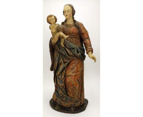 Large Wurttemberg region polychrome carved wood group "Virgin and Child". Circa first half of the 16th century. Unsigned. Los