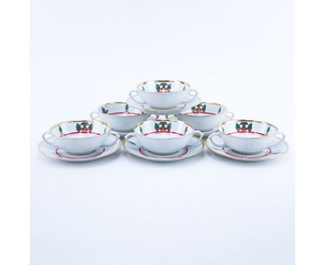 Twelve (12) Cartier "La Maison De Louis Cartier" Flat Cream Soup Bowl And Saucer Sets. In 2 sets of 6 each in original boxes.