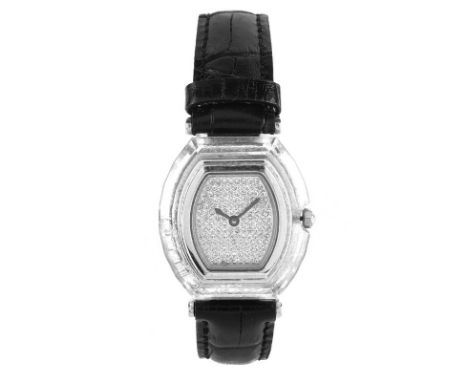 Lady's Vintage Swarovski Crystal and Stainless Steel Quartz Movement Watch with Pave Dial and Leather Strap. Signed. Loose cr