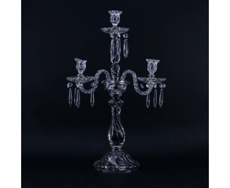 Baccarat Style Crystal Candelabra. Unsigned. AS IS condition, with missing arms, losses, breaks. Please examine carefully pri