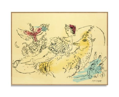 Marc Chagall, French (1887 - 1985) Color Lithograph "The-Accordionist,1957" Signed in the Plate. Good condition. Sight measur