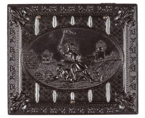 *Catching Butterflies. Ninth-plate thermoplastic union case by Littlefield, Parsons & Co., c. 1861,  housing an ambrotype of 