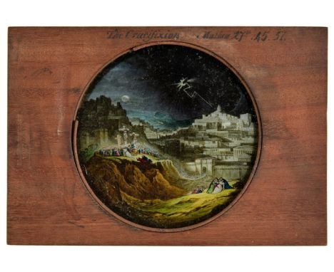 *Magic Lantern Slides. A group of 56 good quality hand-painted magic lantern slides, late 19th century,  circular images 7-10