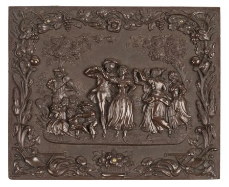 *The Dance 1. Quarter-plate brown thermoplastic union case by Samuel Peck & Co., before 1857,  housing a tinted ambrotype por