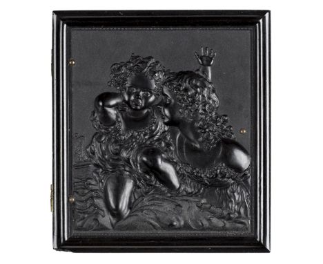 *The Calmady Children. Sixth-plate black thermoplastic union case by Samuel Peck & Co., before 1857,  housing a three-quarter