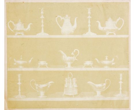 *Talbot (William Henry Fox, 1800-1877). A group of silver articles on shelves, c. 1845,  salted paper print, 140 x 160mm, old