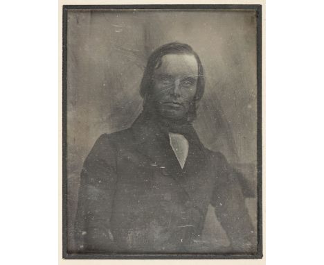 *Daguerreotype. A fine French half-plate daguerreotype portrait of a man shown bust length, 1840s,  some tarnishing to left-h