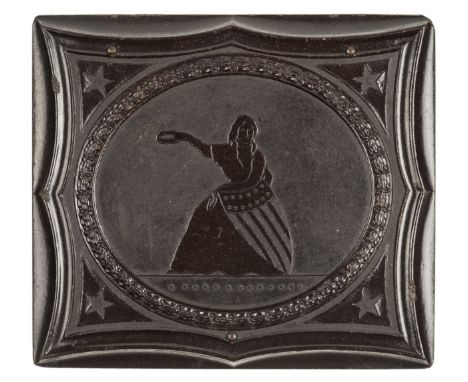 *Liberty, Stars in Corners. Very, very rare sixth-plate brown thermoplastic union case by Littlefield, Parsons & Co., late 18