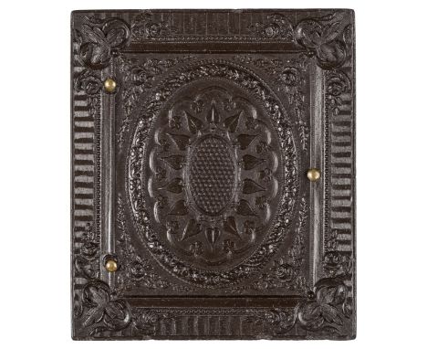 *Leaves in oval with rose corners. Very, very rare ninth-plate brown thermoplastic union case by Smith's Patent Improved Unio