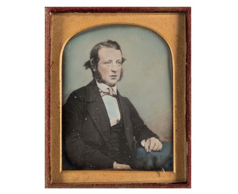 *Ninth-plate tinted daguerreotype copy of a young man, by Thomas Chapman Browne, c. 1850,  a little tarnished to extremities,