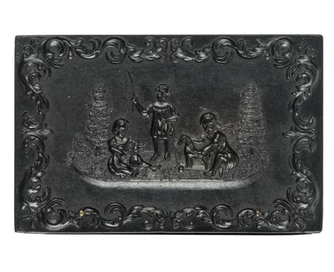 *Children Playing with Toys. Double ninth-plate black thermoplastic union case by Littlefield, Parsons & Co., before 1857,  h