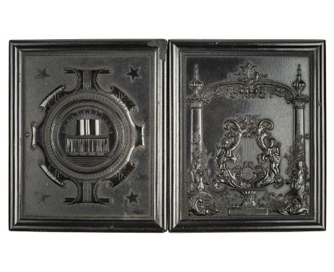 *Lyre in Wide Portal 2. Quarter-plate black thermoplastic union case by Samuel Peck & Co., c. 1858,  housing a full-length am