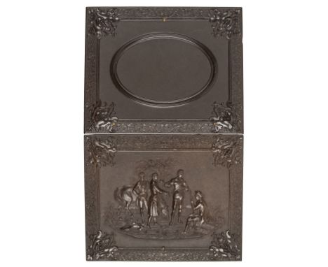 *The Capture of Major Andr‚. Quarter-plate brown thermoplastic union case by Samuel Peck & Co., before 1857,  housing a tinte