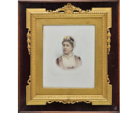*Opaltype. A hand-painted photographic portrait of an older woman's head, late 19th century,  22 x 18 cm, original elaborate 
