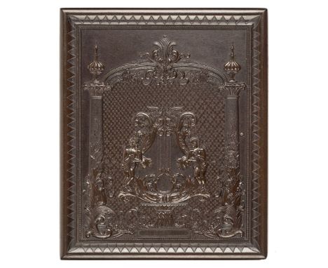 *Lyre in Wide Portal 1. Very rare quarter-plate brown thermoplastic union case by Samuel Peck & Co., c. 1858,  housing an amb