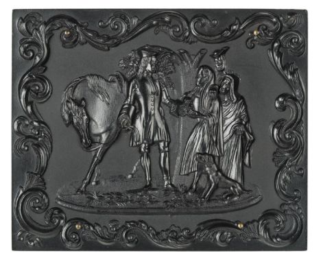 *Sir Roger de Coverly with the Gypsies. Quarter-plate black thermoplastic union case by Samuel Peck &amp; Co., c. 1858, housi