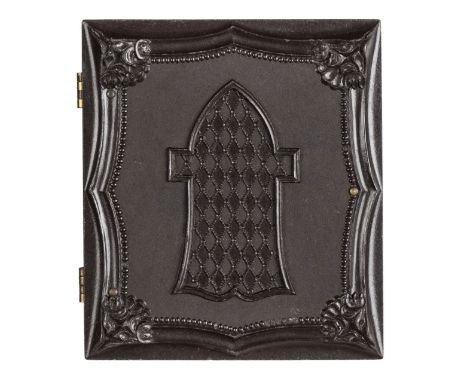 *Stained Glass Window. Sixth-plate brown thermoplastic union case by Littlefield, Parsons & Co., late 1850s,  housing an albu
