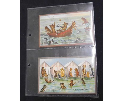 Two Louis Wain coloured cat cards, pub Valentine, circa 1908, un-numbered series, Seaside Activities 'The Merry Fishers' and 
