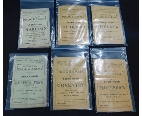 Packet: 11 Brentford FC home programmes, Tottenham Hotspur 1945, Chelsea 1945, Tottenham Hotspur FA Cup 3rd round 1946, Coven