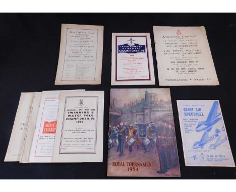 Packet: nine Athletics programmes 1944 to 1955, mainly military + Army Swimming Union swimming and water polo championships 1