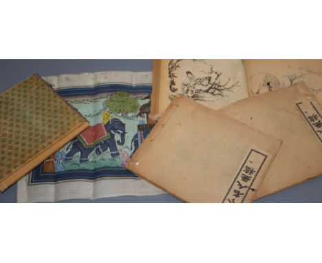 A set of three Chinese books of classical artists, a cased set of four reference books, two prints and an Indian painting on 