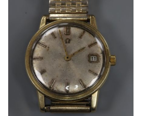 A gentleman's steel and gold plated Omega manual wind wrist watch, on associated flexible strap.