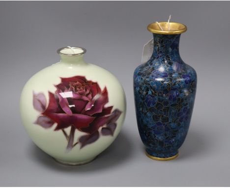 A cloisonne vase and a cloisonne enamel vase tallest 26cm